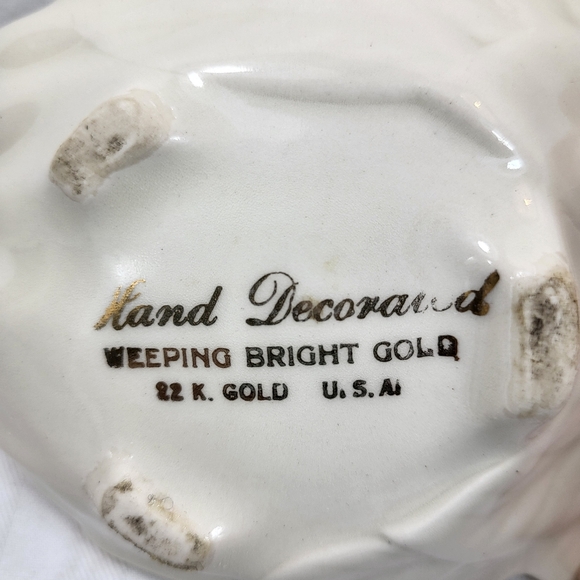 Holley Ross Weeping Bright Gold Trinket DISH 22K Open Hands Ceramic Vintage - Picture 11 of 12